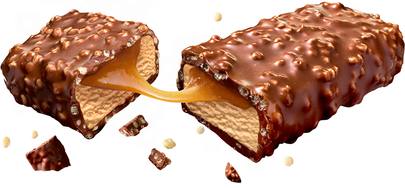 100 Grand Ice Cream Bar broke in half with caramel dripping