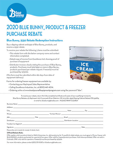 $350 Blue Bunny Product & Freezer Purchase Rebate