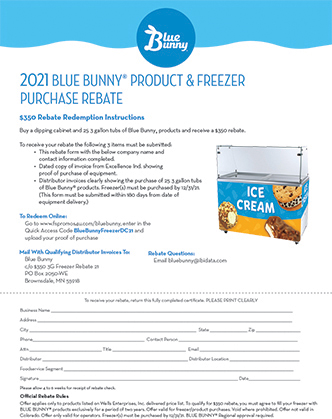 $350 Blue Bunny Product & Freezer Purchase Rebate