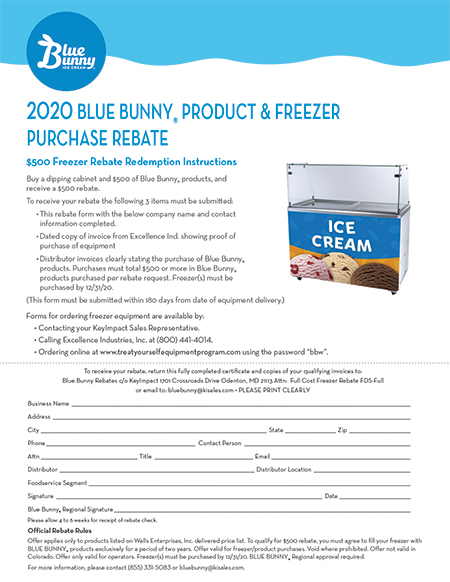$500 Blue Bunny Product & Freezer Purchase Rebate